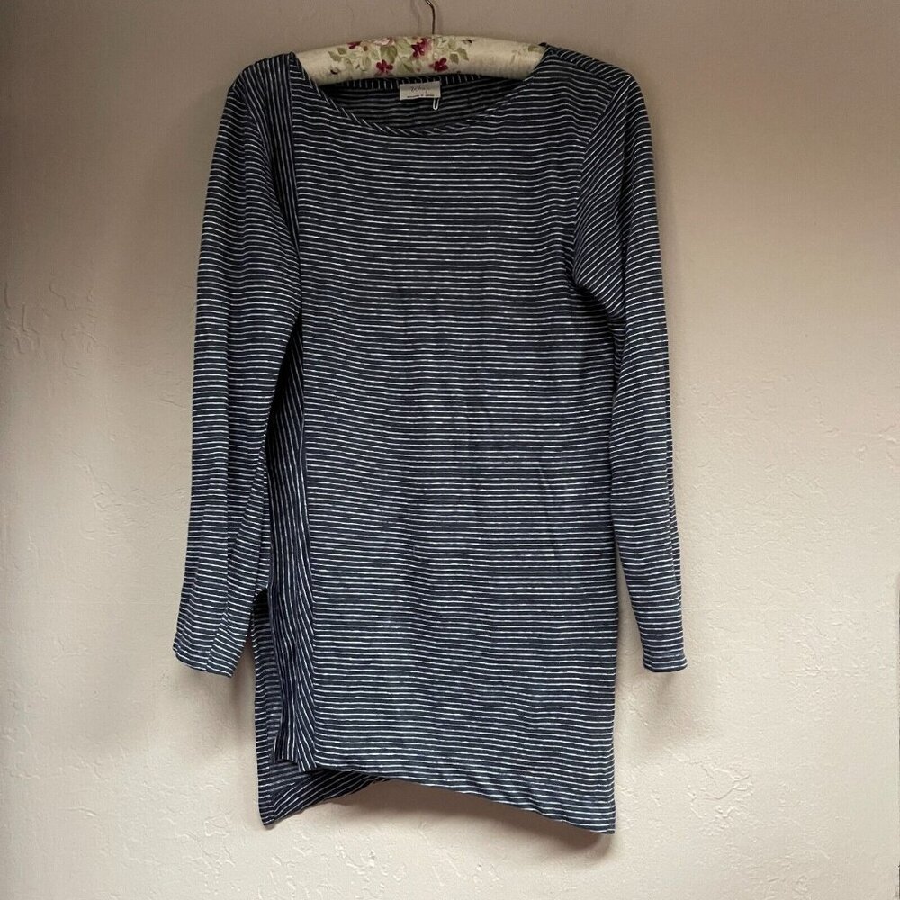 Wrap London Womens Boat Neck Linen Striped Tunic Top Sz 6 Black Long Sleeve NWOT